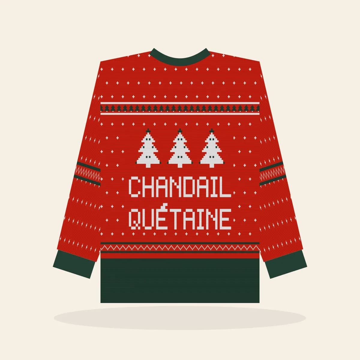 Chandail Quétaine All-Over Print Sweatshirt (Classic Red): Chandail Quétaine ugly Christmas print in red with white and pine green