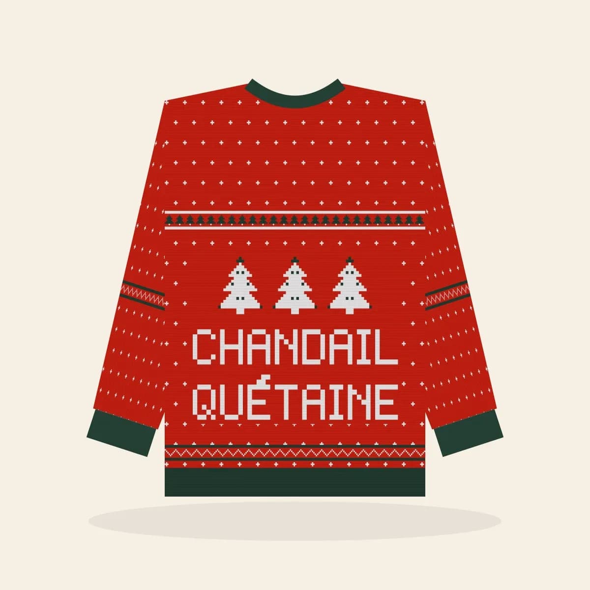 Chandail Quétaine Knitted Sweater (Classic Red): Chandail Quétaine ugly Christmas knit in red with white and pine green
