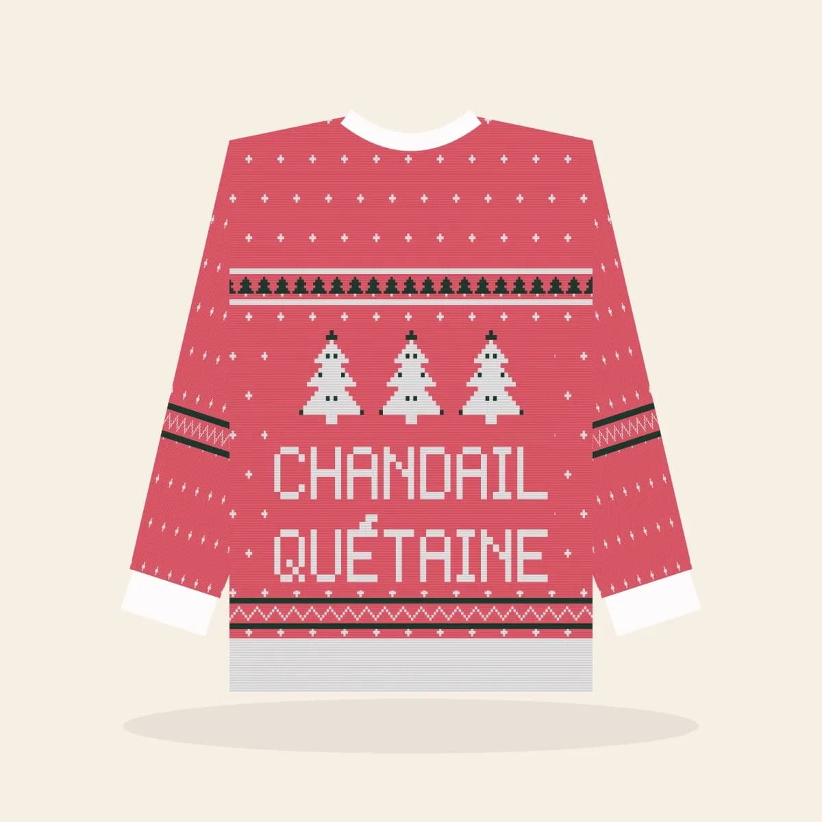 Chandail Quétaine Relaxed Knitted Sweater (Candy Pink): Chandail Quétaine ugly Christmas knit in hot pink with white and green