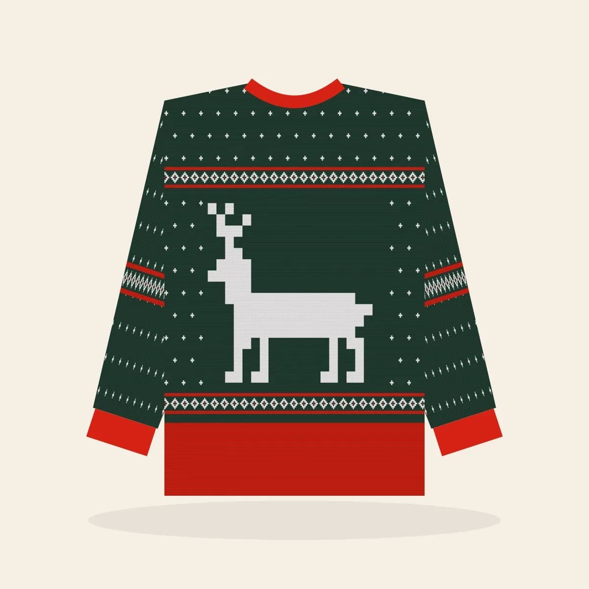 Classic Reindeer All-Over Print Sweatshirt (Evergreen): Classic Reindeer ugly Christmas print in pine green with white and red