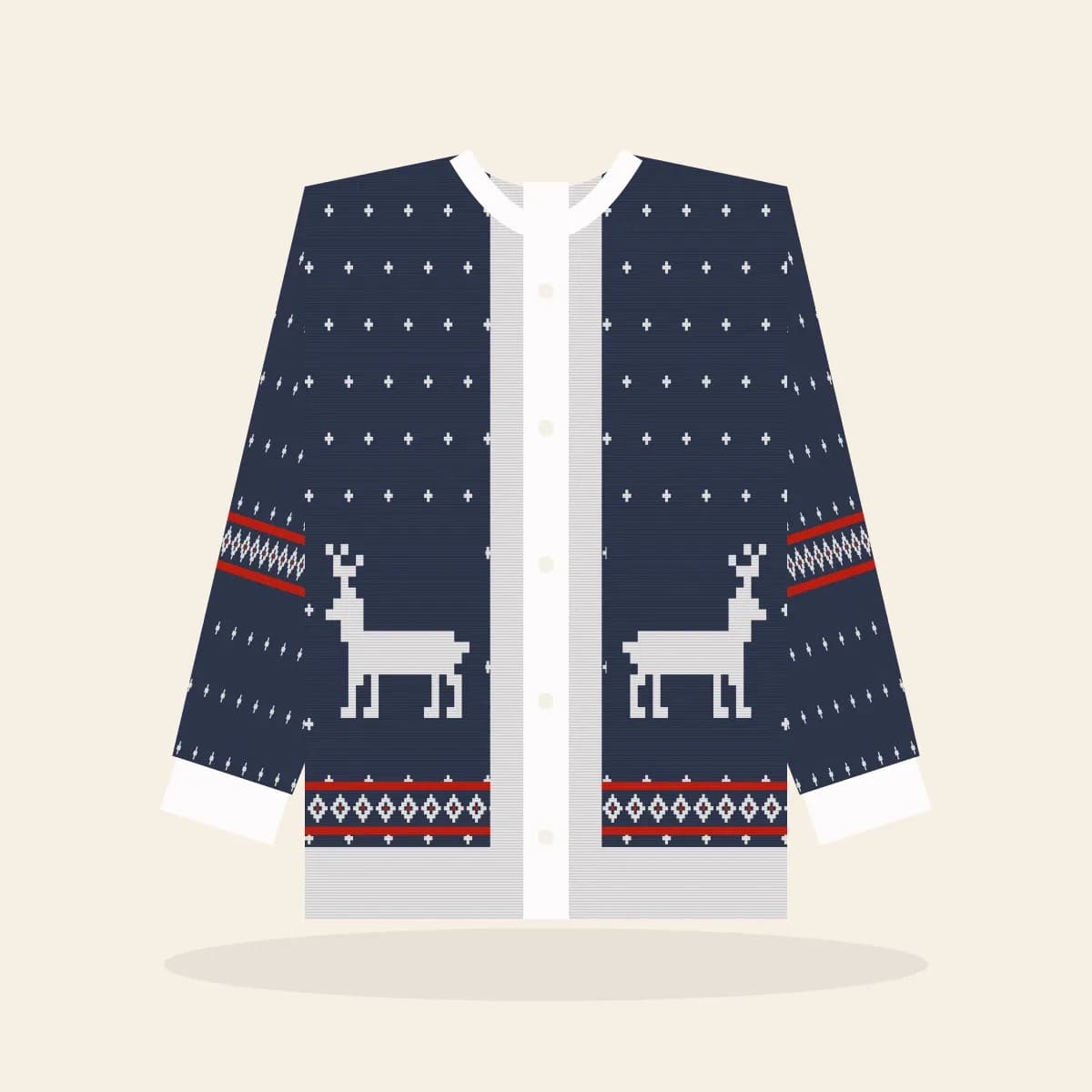 Classic Reindeer Knitted Cardigan (Midnight Navy): Classic Reindeer ugly Christmas knit in navy with white and red