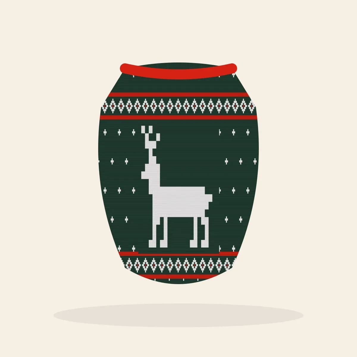 Classic Reindeer Knitted Dog Sweater (Evergreen): Classic Reindeer ugly Christmas knit in pine green with white and red