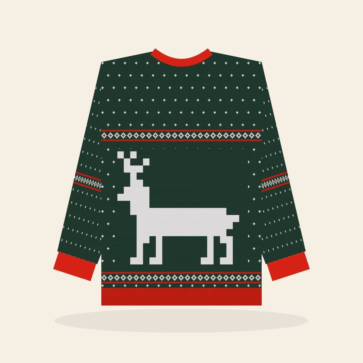 Classic Reindeer Knitted Sweater (Evergreen): Classic Reindeer ugly Christmas knit in pine green with white and red