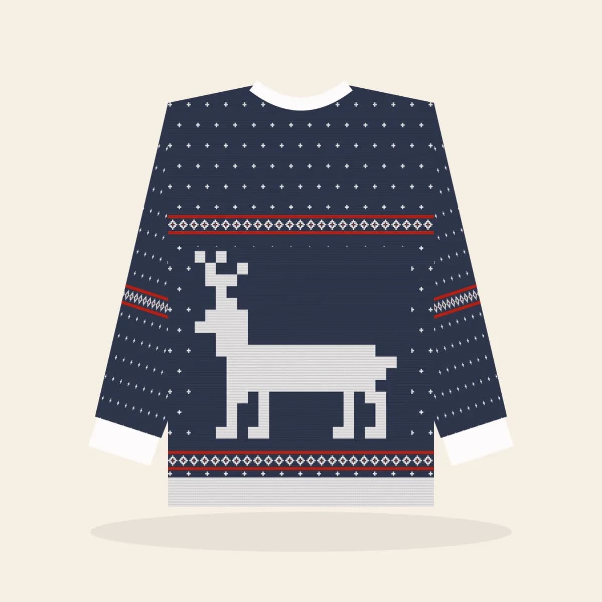 Classic Reindeer Knitted Sweater (Midnight Navy): Classic Reindeer ugly Christmas knit in navy with white and red