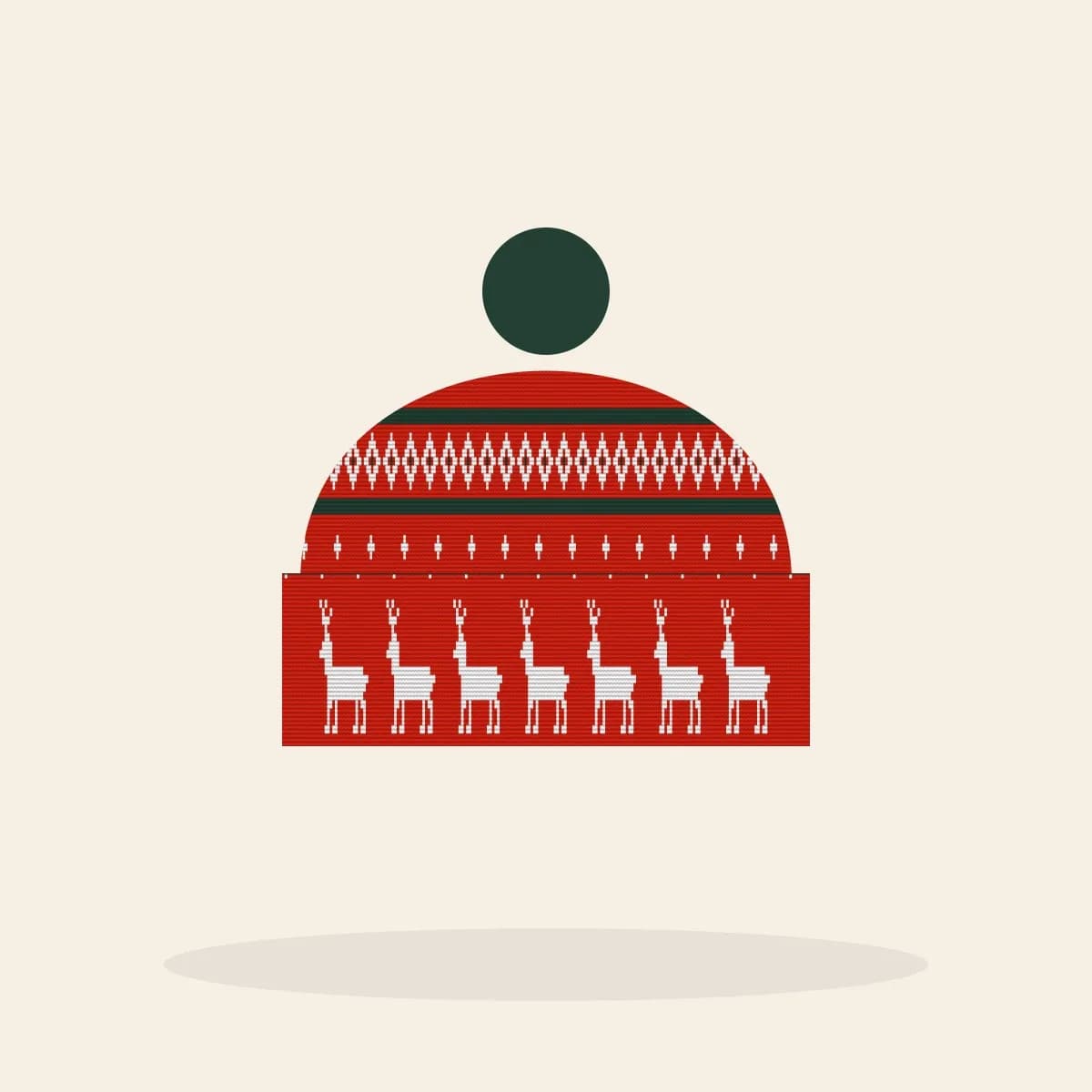 Classic Reindeer Knitted Toque (Classic Red): Classic Reindeer ugly Christmas knit in red with white and pine green