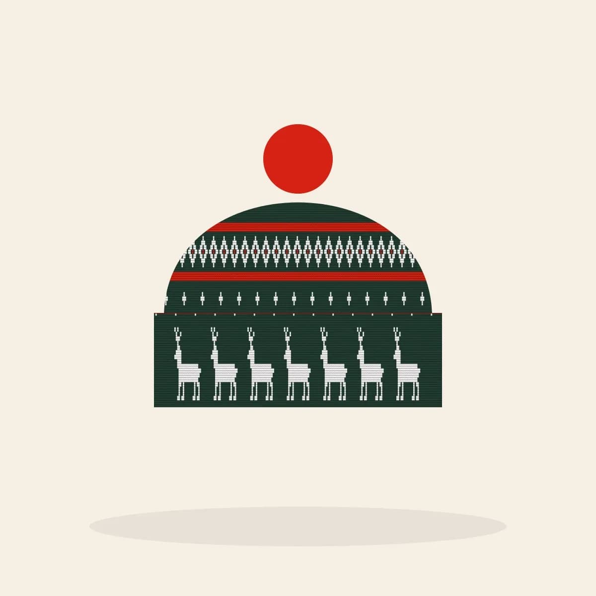 Classic Reindeer Knitted Toque (Evergreen): Classic Reindeer ugly Christmas knit in pine green with white and red