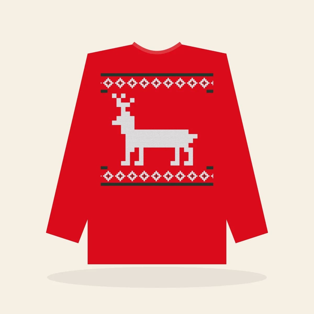 Classic Reindeer Printed Sweatshirt (Classic Red): Classic Reindeer ugly Christmas print in red with white and pine green