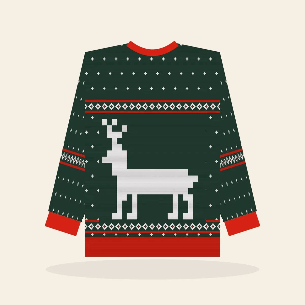 Classic Reindeer Relaxed Knitted Sweater (Evergreen): Classic Reindeer ugly Christmas knit in pine green with white and red