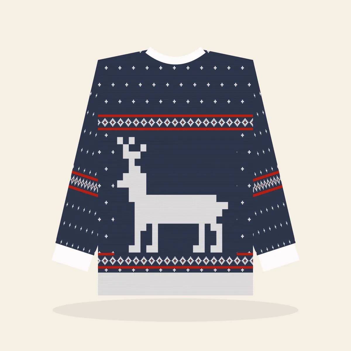 Classic Reindeer Relaxed Knitted Sweater (Midnight Navy): Classic Reindeer ugly Christmas knit in navy with white and red