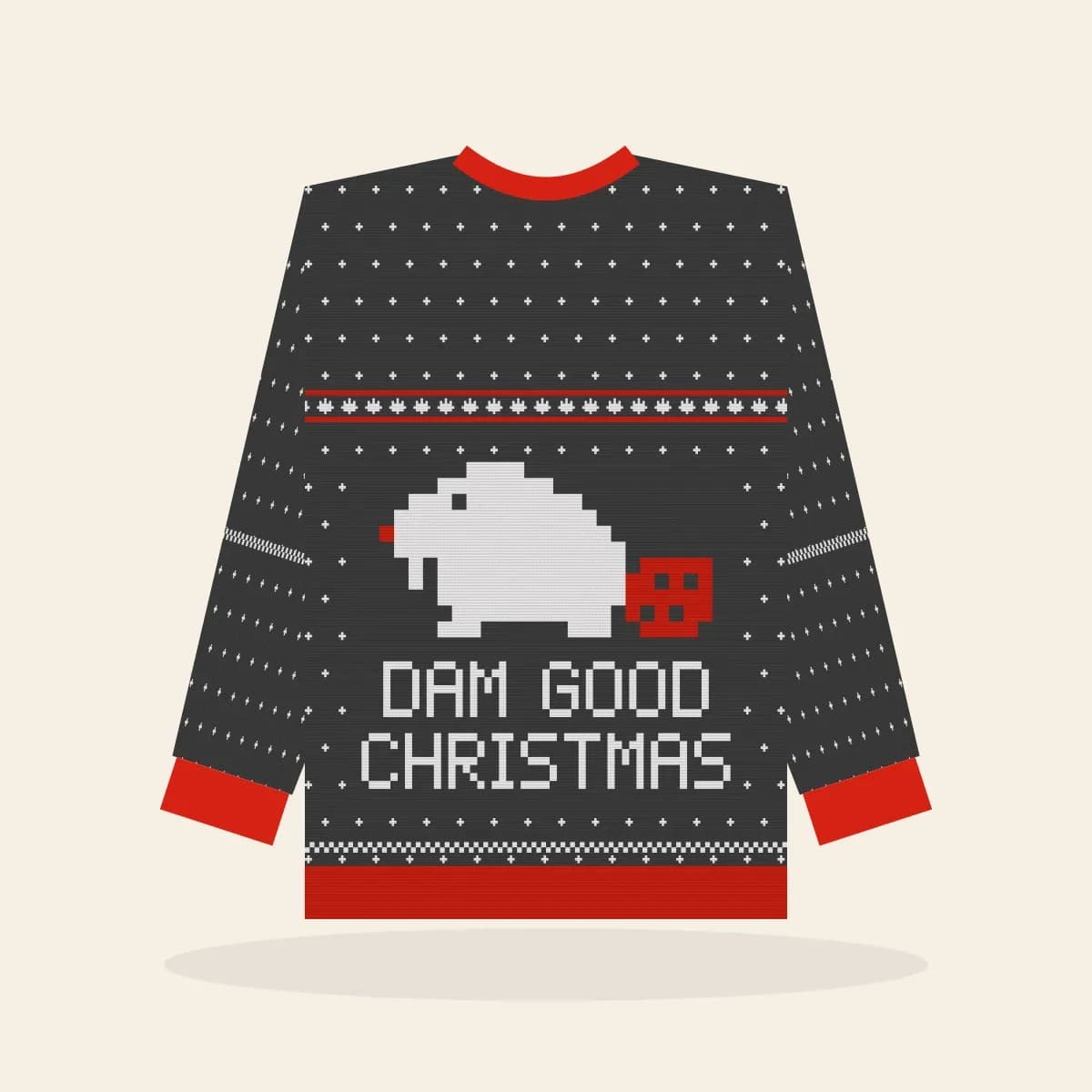 Dam Good Christmas Knitted Sweater (Cabin Charcoal): Dam Good Christmas ugly Christmas knit in charcoal with white and red