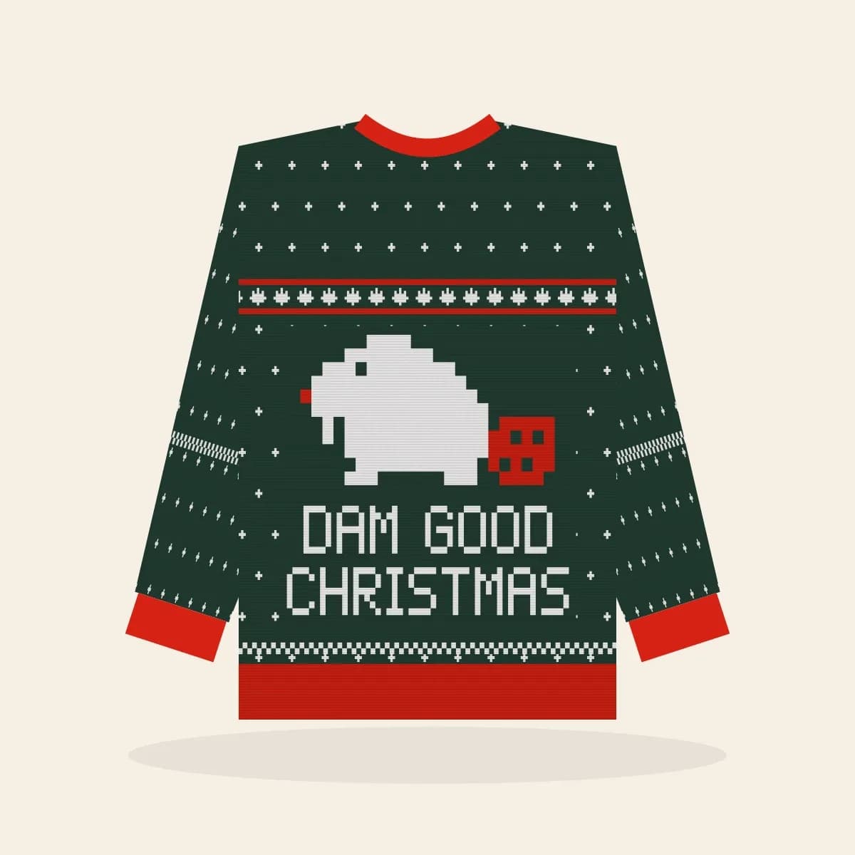 Dam Good Christmas Relaxed Knitted Sweater (Evergreen): Dam Good Christmas ugly Christmas knit in pine green with white and red