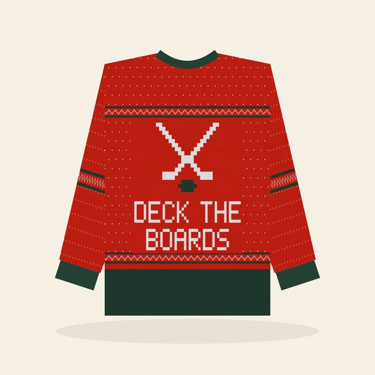 Deck the Boards All-Over Print Sweatshirt (Classic Red): Deck the Boards ugly Christmas print in red with white and pine green
