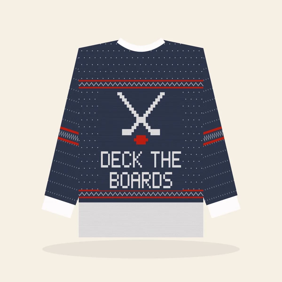 Deck the Boards All-Over Print Sweatshirt (Midnight Navy): Deck the Boards ugly Christmas print in navy with white and red