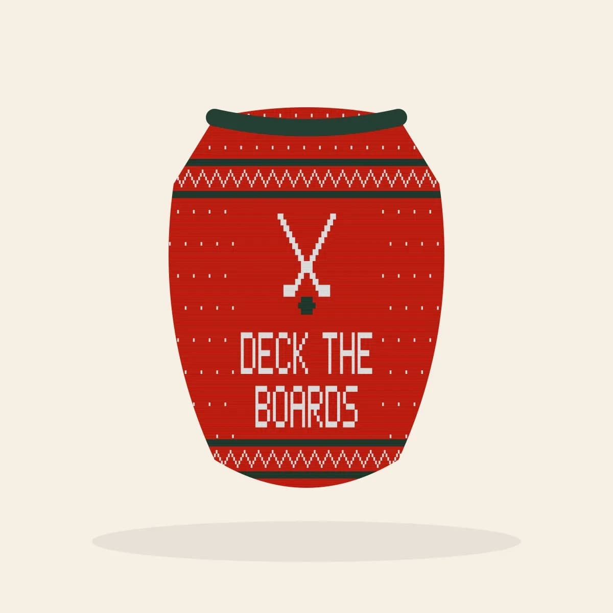 Deck the Boards Knitted Dog Sweater (Classic Red): Deck the Boards ugly Christmas knit in red with white and pine green