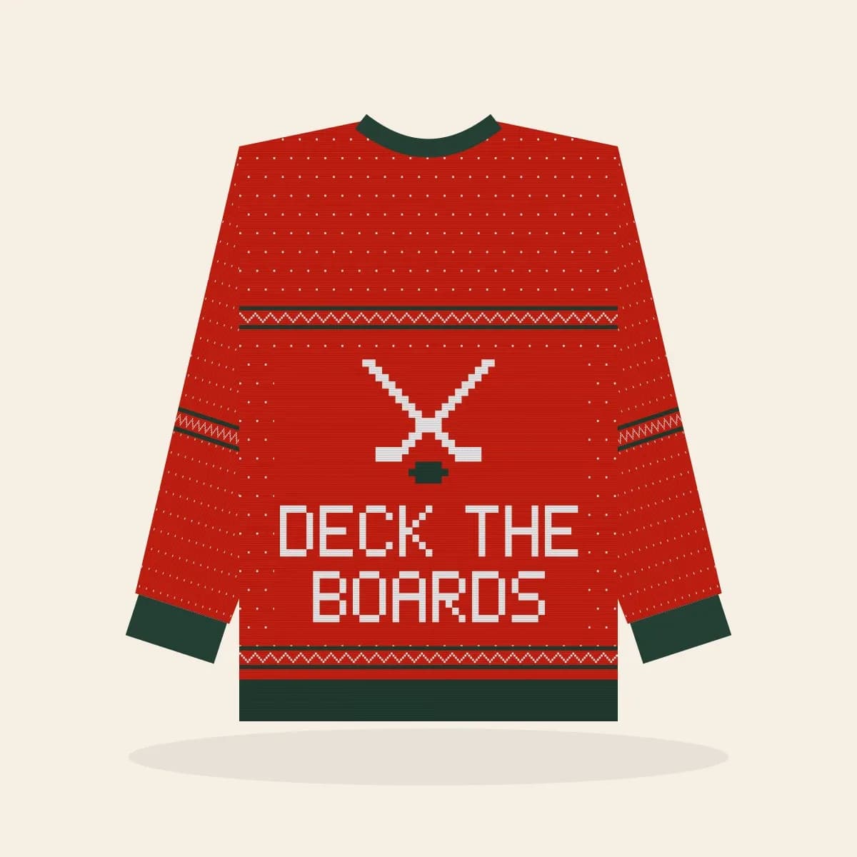 Deck the Boards Knitted Sweater (Classic Red): Deck the Boards ugly Christmas knit in red with white and pine green