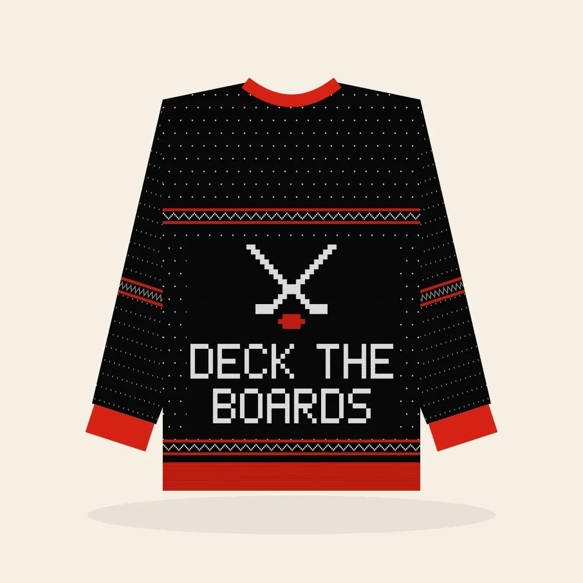Deck the Boards Knitted Sweater (Lumberjack): Deck the Boards ugly Christmas knit in black with white and red