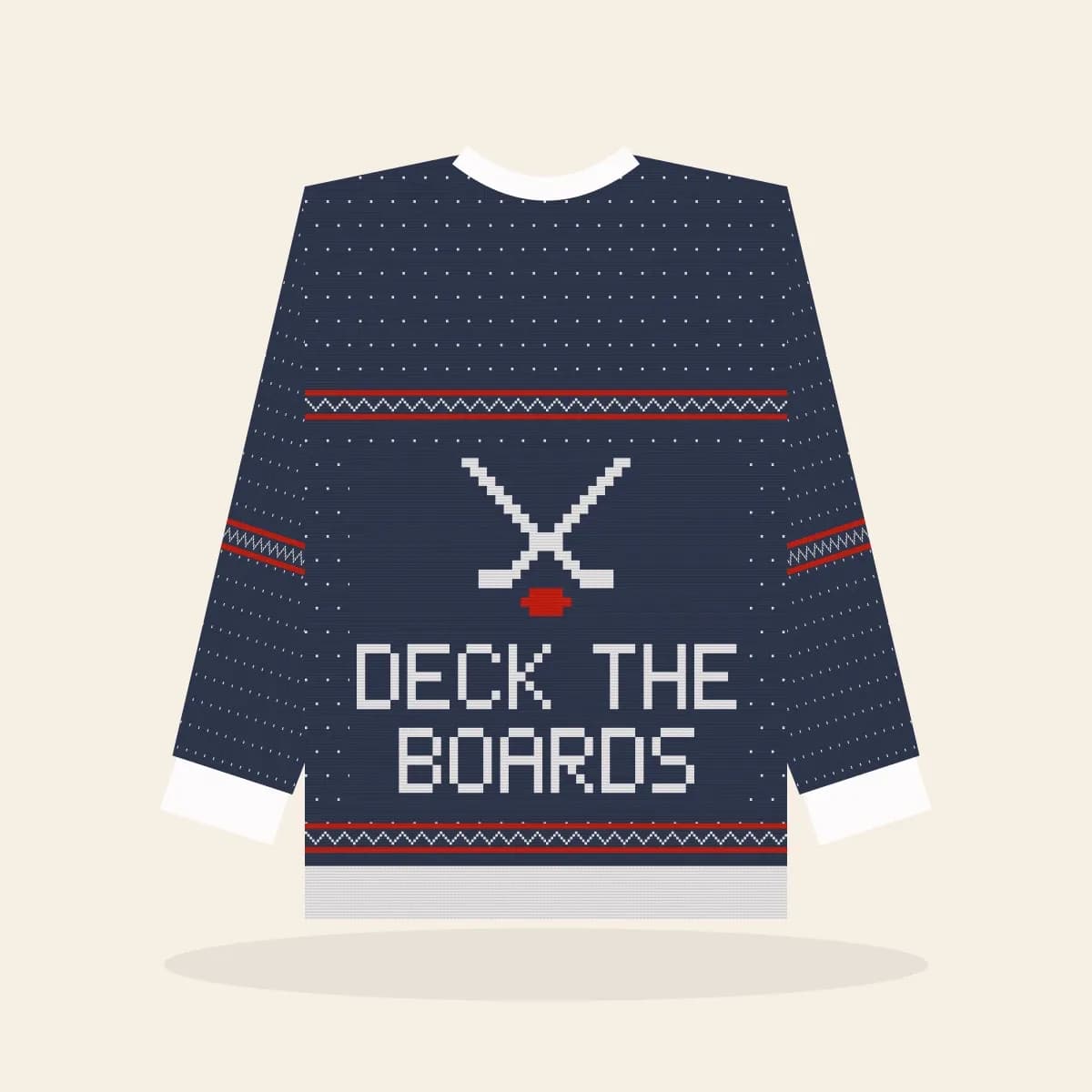 Deck the Boards Knitted Sweater (Midnight Navy): Deck the Boards ugly Christmas knit in navy with white and red