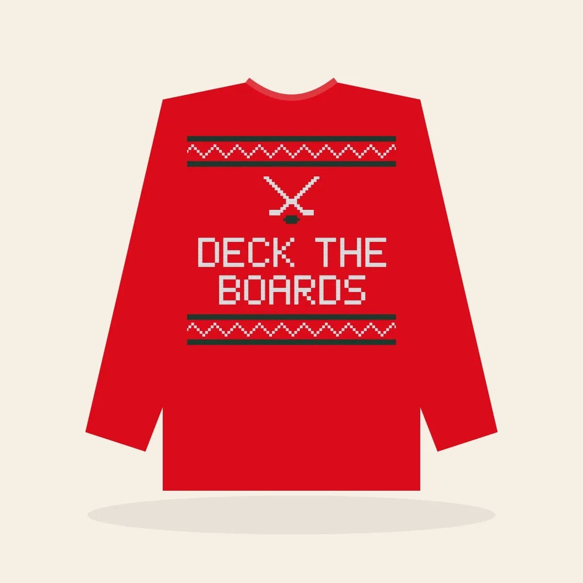 Deck the Boards Printed Sweatshirt (Classic Red): Deck the Boards ugly Christmas print in red with white and pine green