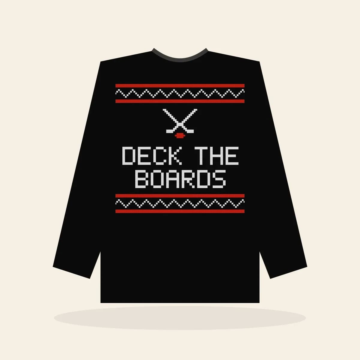 Deck the Boards Printed Sweatshirt (Lumberjack): Deck the Boards ugly Christmas print in black with white and red