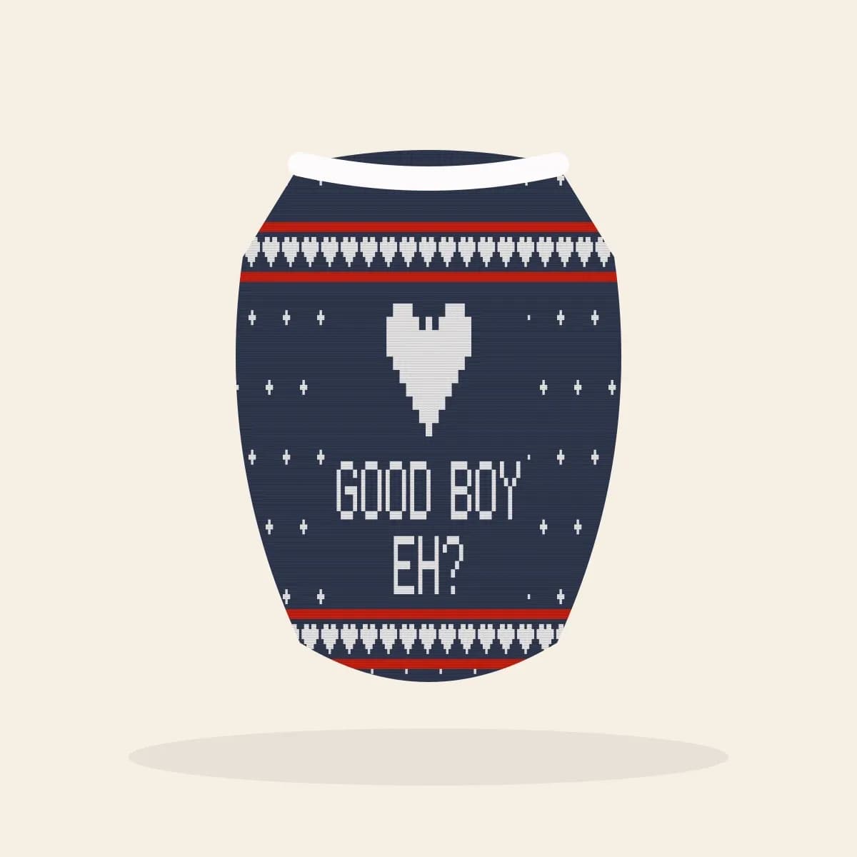 Good Boy, Eh Knitted Dog Sweater (Midnight Navy): Good Boy, Eh ugly Christmas knit in navy with white and red