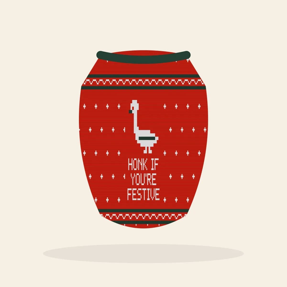 Honk If You’re Festive Knitted Dog Sweater (Classic Red): Honk If You’re Festive ugly Christmas knit in red with white and pine green