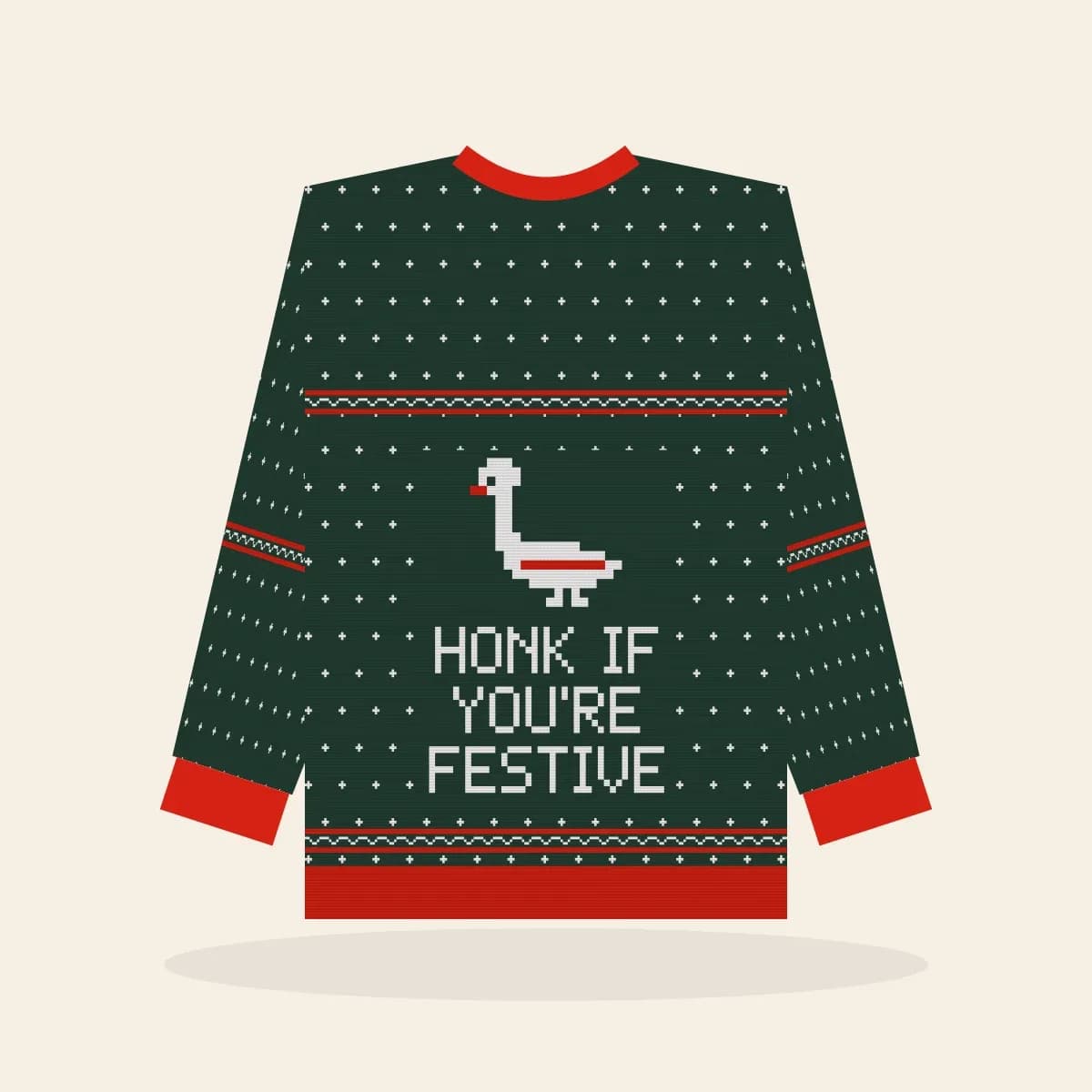 Honk If You’re Festive Knitted Sweater (Evergreen): Honk If You’re Festive ugly Christmas knit in pine green with white and red