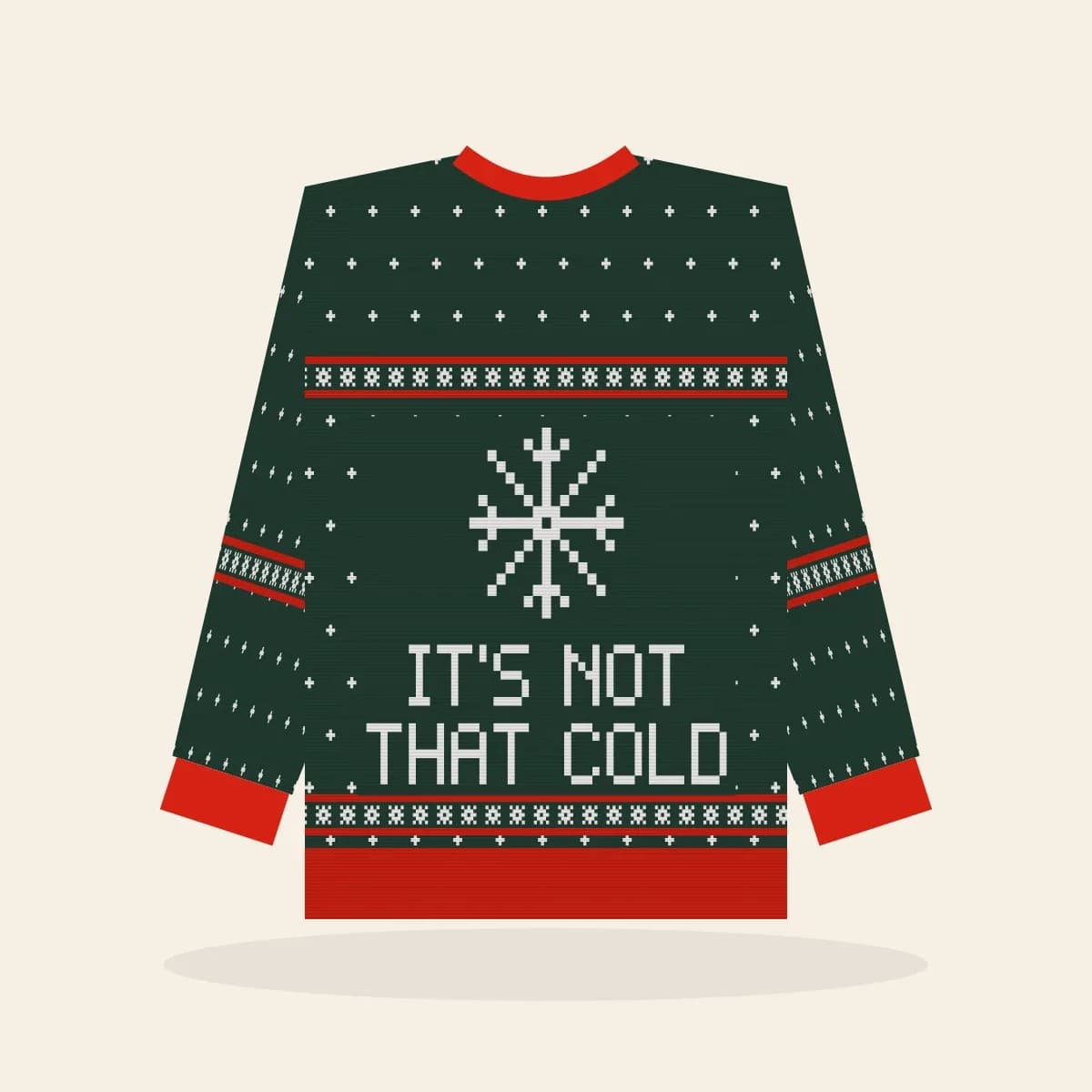 It’s Not That Cold Relaxed Knitted Sweater (Evergreen): It’s Not That Cold ugly Christmas knit in pine green with white and red