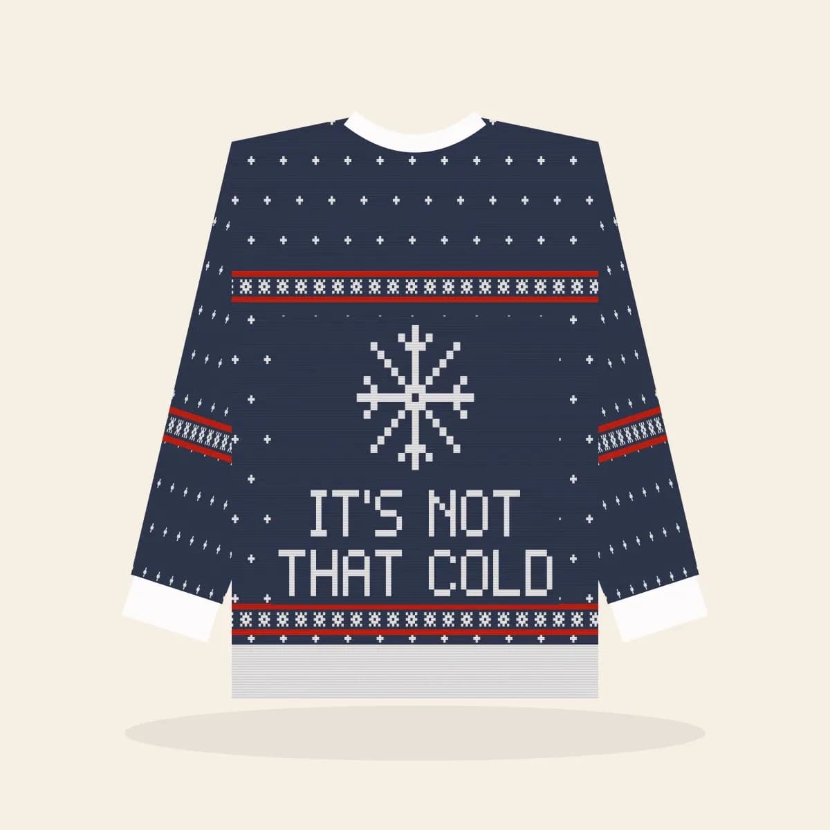 It’s Not That Cold Relaxed Knitted Sweater (Midnight Navy): It’s Not That Cold ugly Christmas knit in navy with white and red