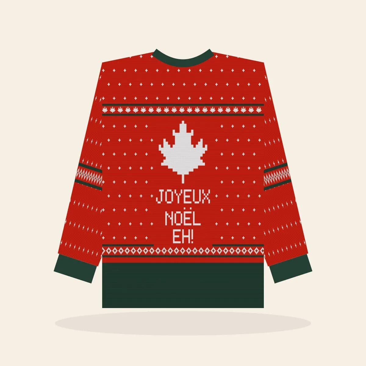 Joyeux Noël, Eh All-Over Print Sweatshirt (Classic Red): Joyeux Noël, Eh ugly Christmas print in red with white and pine green