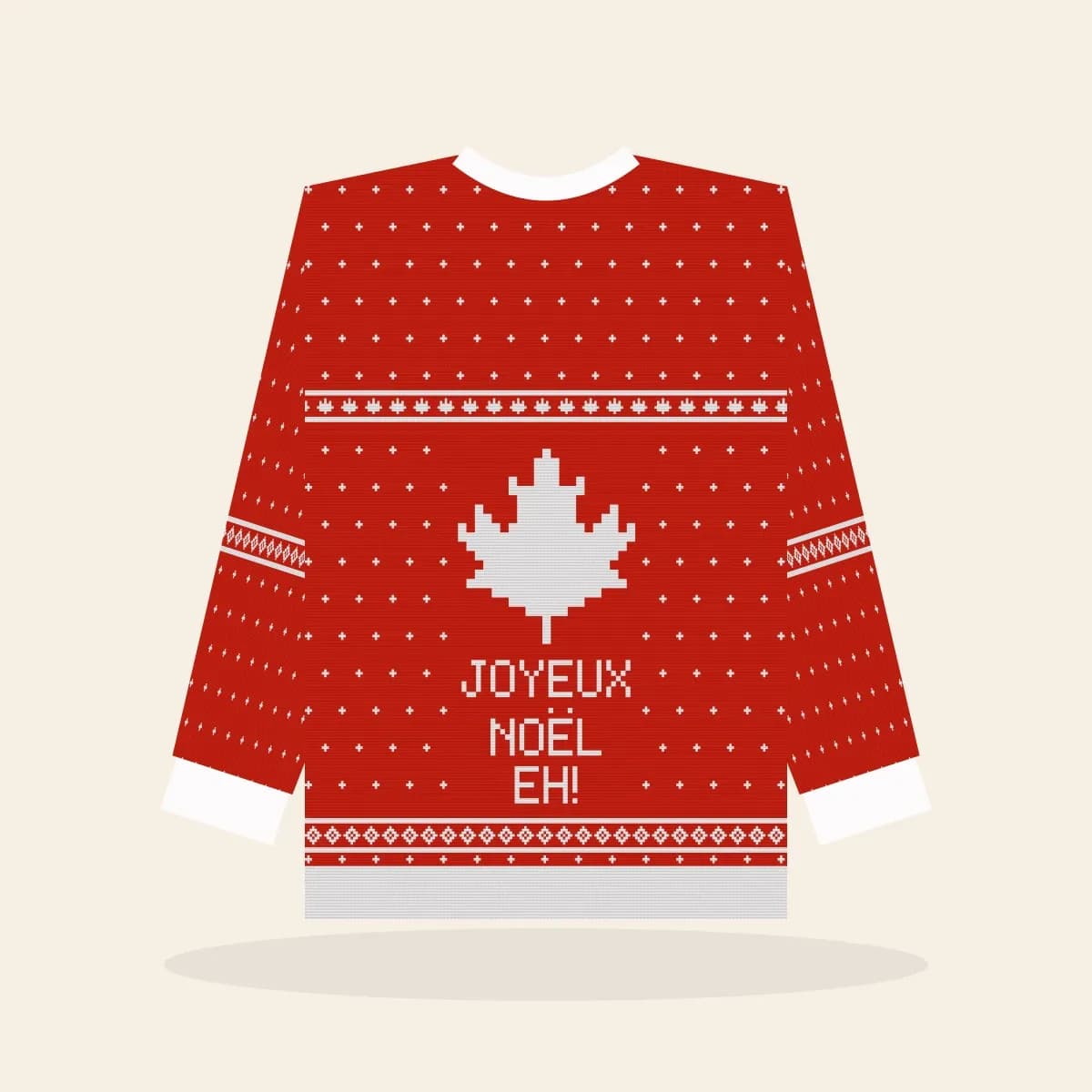 Joyeux Noël, Eh Knitted Sweater (True North): Joyeux Noël, Eh ugly Christmas knit in red and white