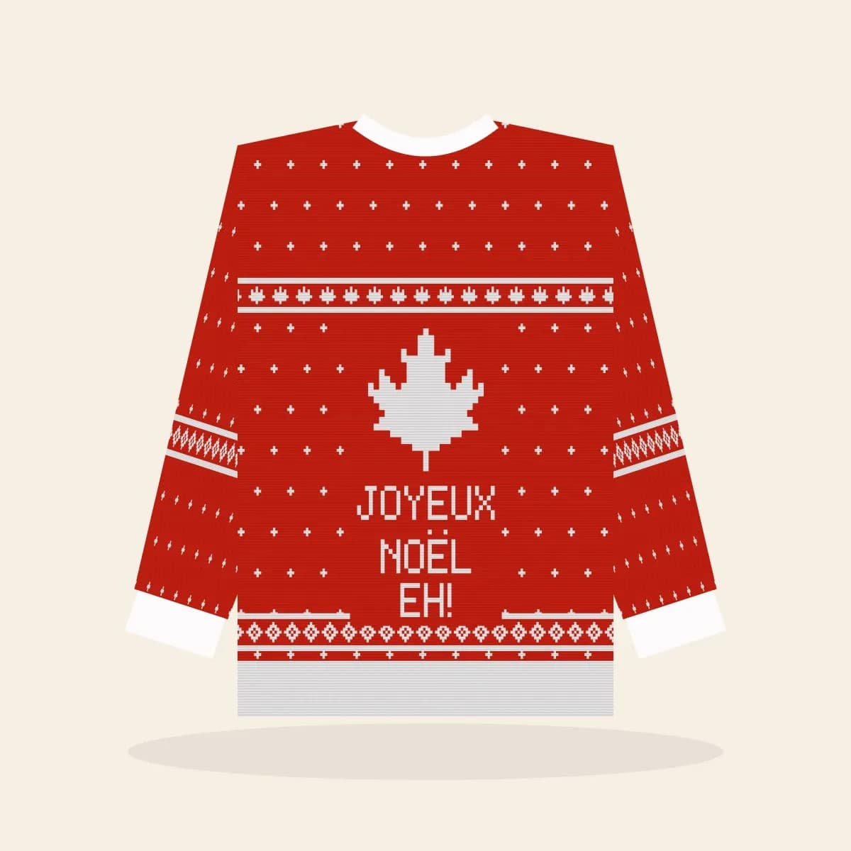 Joyeux Noël, Eh Relaxed Knitted Sweater (True North): Joyeux Noël, Eh ugly Christmas knit in red and white