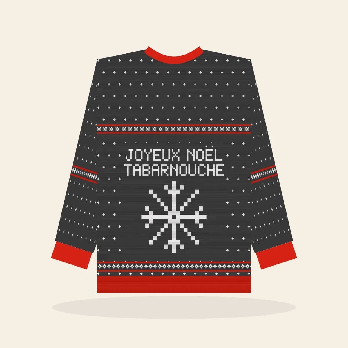 Joyeux Noël, Tabarnouche Knitted Sweater (Cabin Charcoal): Joyeux Noël, Tabarnouche ugly Christmas knit in charcoal with white and red