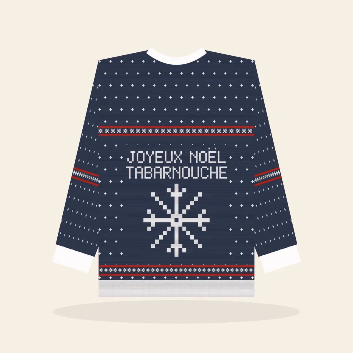 Joyeux Noël, Tabarnouche Knitted Sweater (Midnight Navy): Joyeux Noël, Tabarnouche ugly Christmas knit in navy with white and red