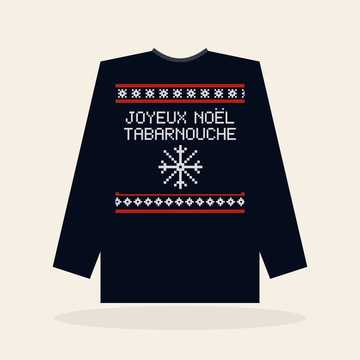 Joyeux Noël, Tabarnouche Printed Sweatshirt (Midnight Navy): Joyeux Noël, Tabarnouche ugly Christmas print in navy with white and red