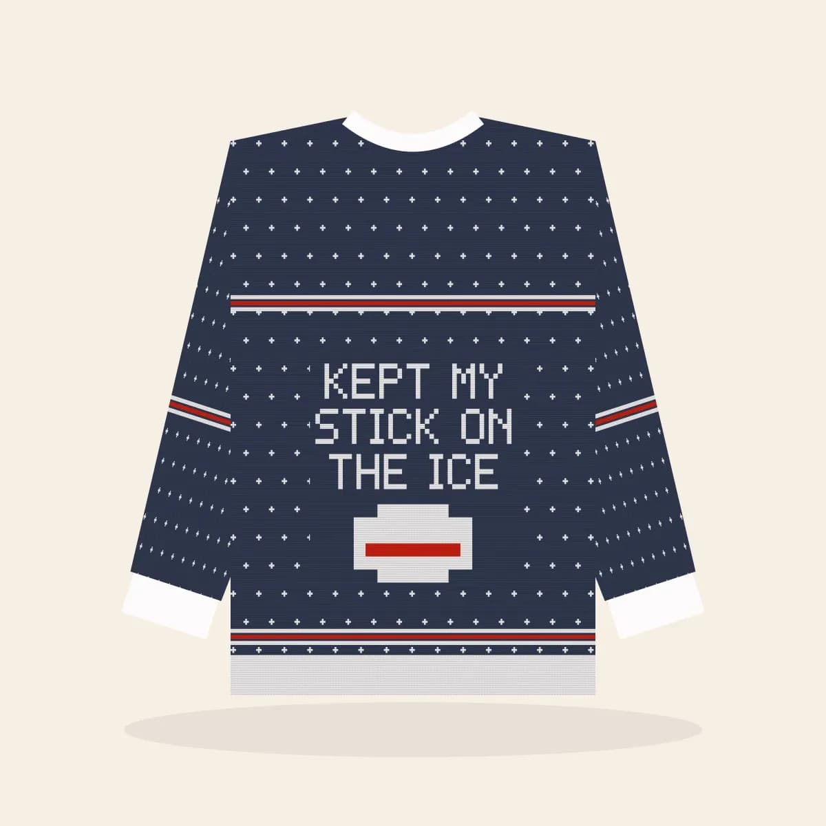 Kept my Stick on the Ice Knitted Sweater (Midnight Navy): Kept My Stick on the Ice ugly Christmas knit in navy with white and red
