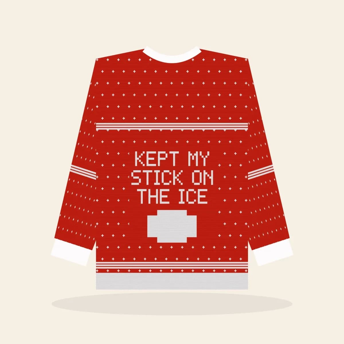 Kept my Stick on the Ice Knitted Sweater (True North): Kept My Stick on the Ice ugly Christmas knit in red and white