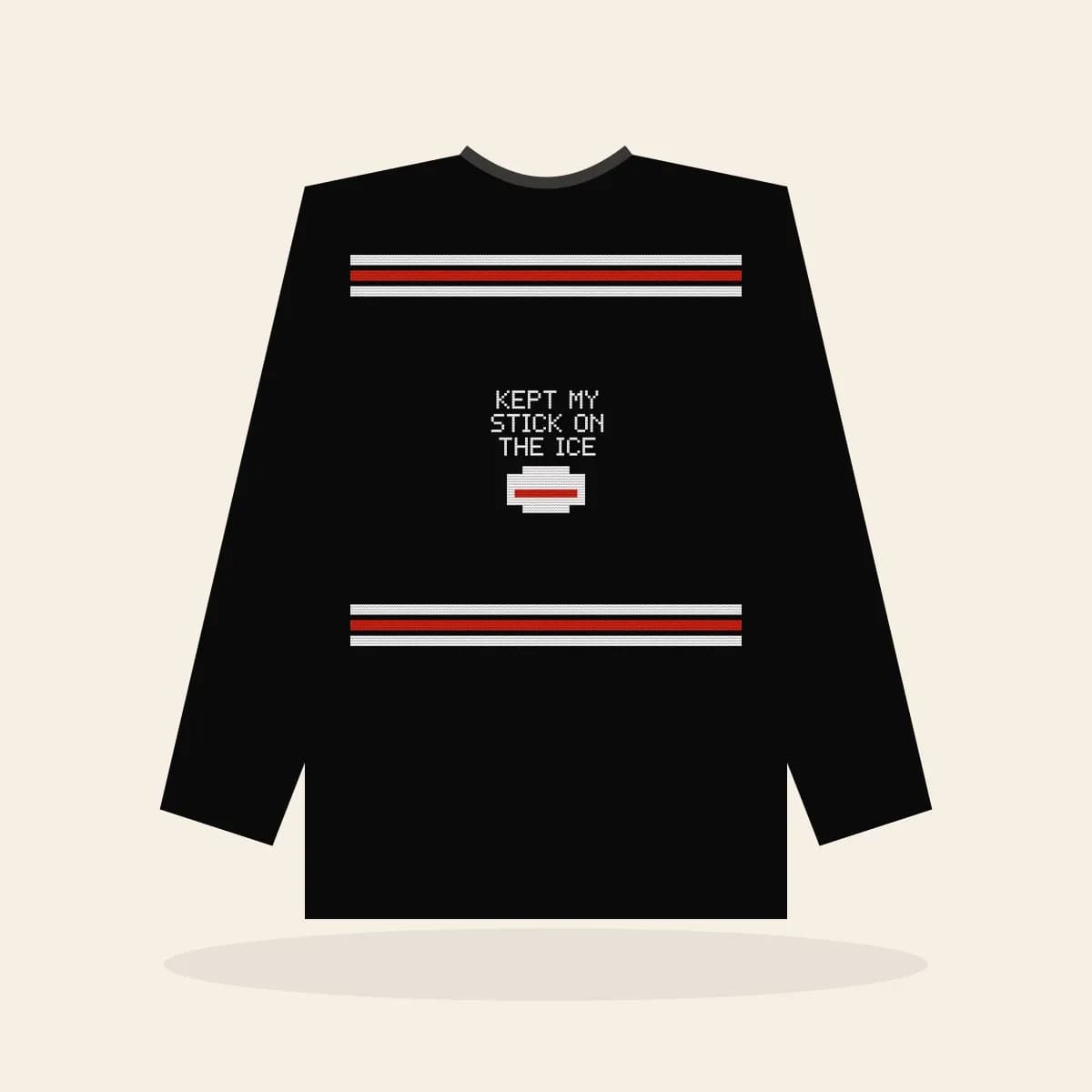 Kept my Stick on the Ice Printed Sweatshirt (Lumberjack): Kept My Stick on the Ice ugly Christmas print in black with white and red