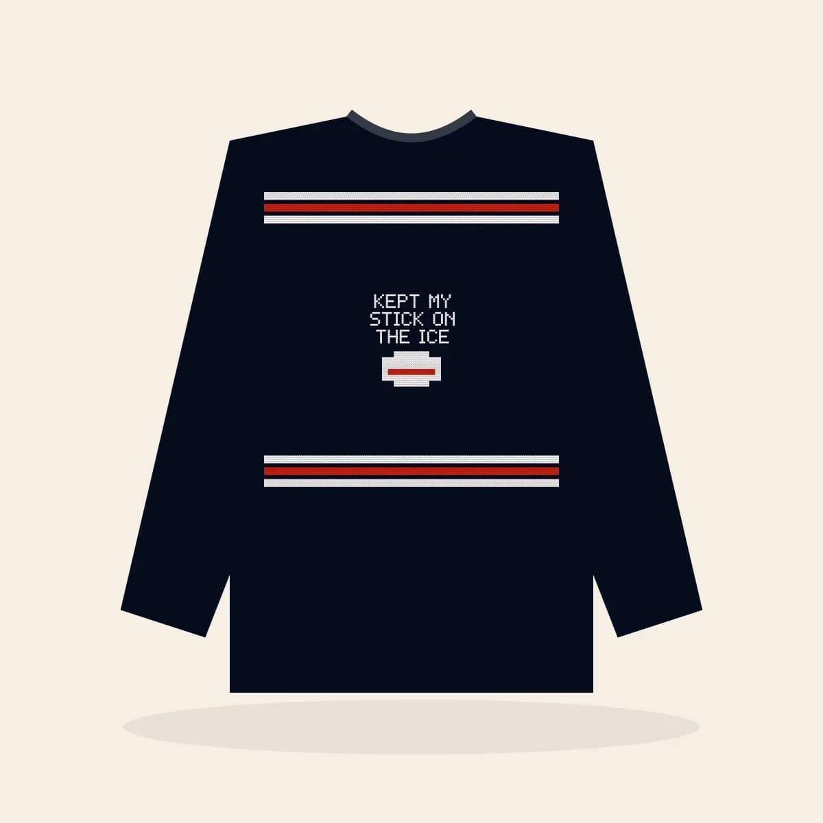 Kept my Stick on the Ice Printed Sweatshirt (Midnight Navy): Kept My Stick on the Ice ugly Christmas print in navy with white and red