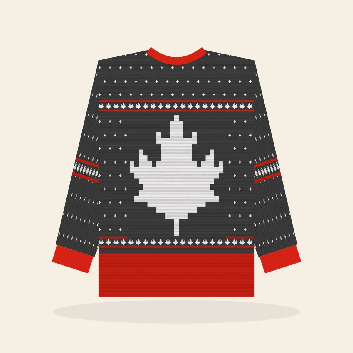 Maple Leaf Fair Isle All-Over Print Sweatshirt (Cabin Charcoal): Maple Leaf Fair Isle ugly Christmas print in charcoal with white and red