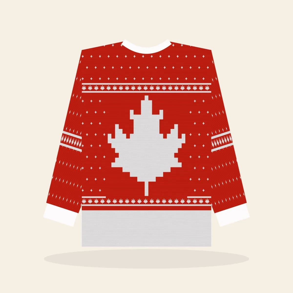 Maple Leaf Fair Isle All-Over Print Sweatshirt (True North): Maple Leaf Fair Isle ugly Christmas print in red and white