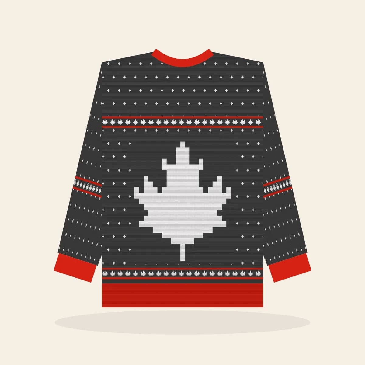 Maple Leaf Fair Isle Kids Knitted Sweater (Cabin Charcoal): Maple Leaf Fair Isle ugly Christmas knit in charcoal with white and red