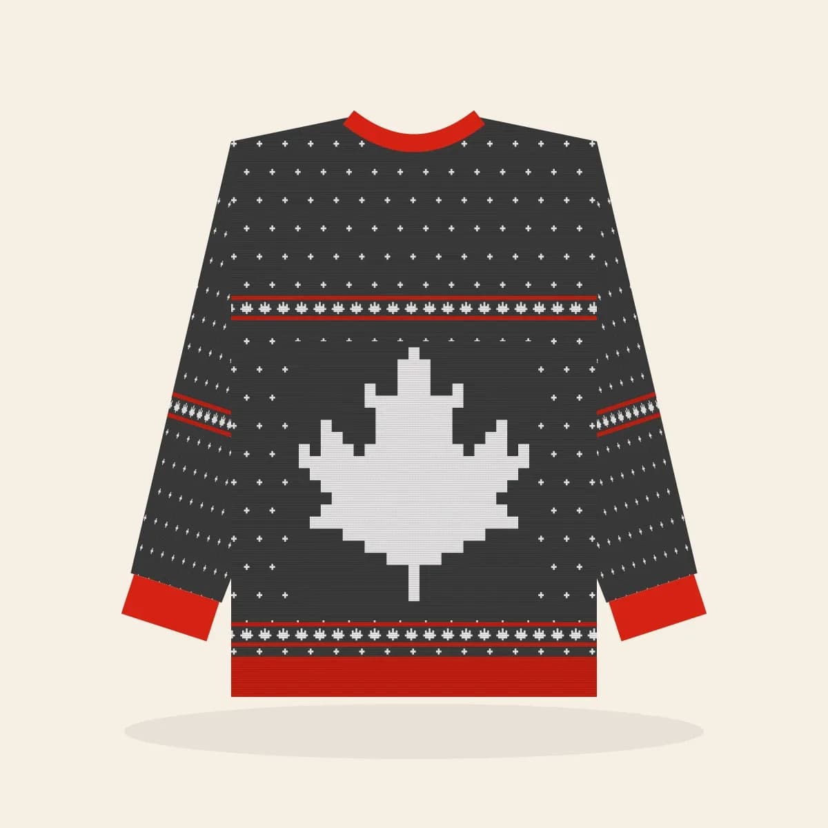 Maple Leaf Fair Isle Knitted Sweater (Cabin Charcoal): Maple Leaf Fair Isle ugly Christmas knit in charcoal with white and red