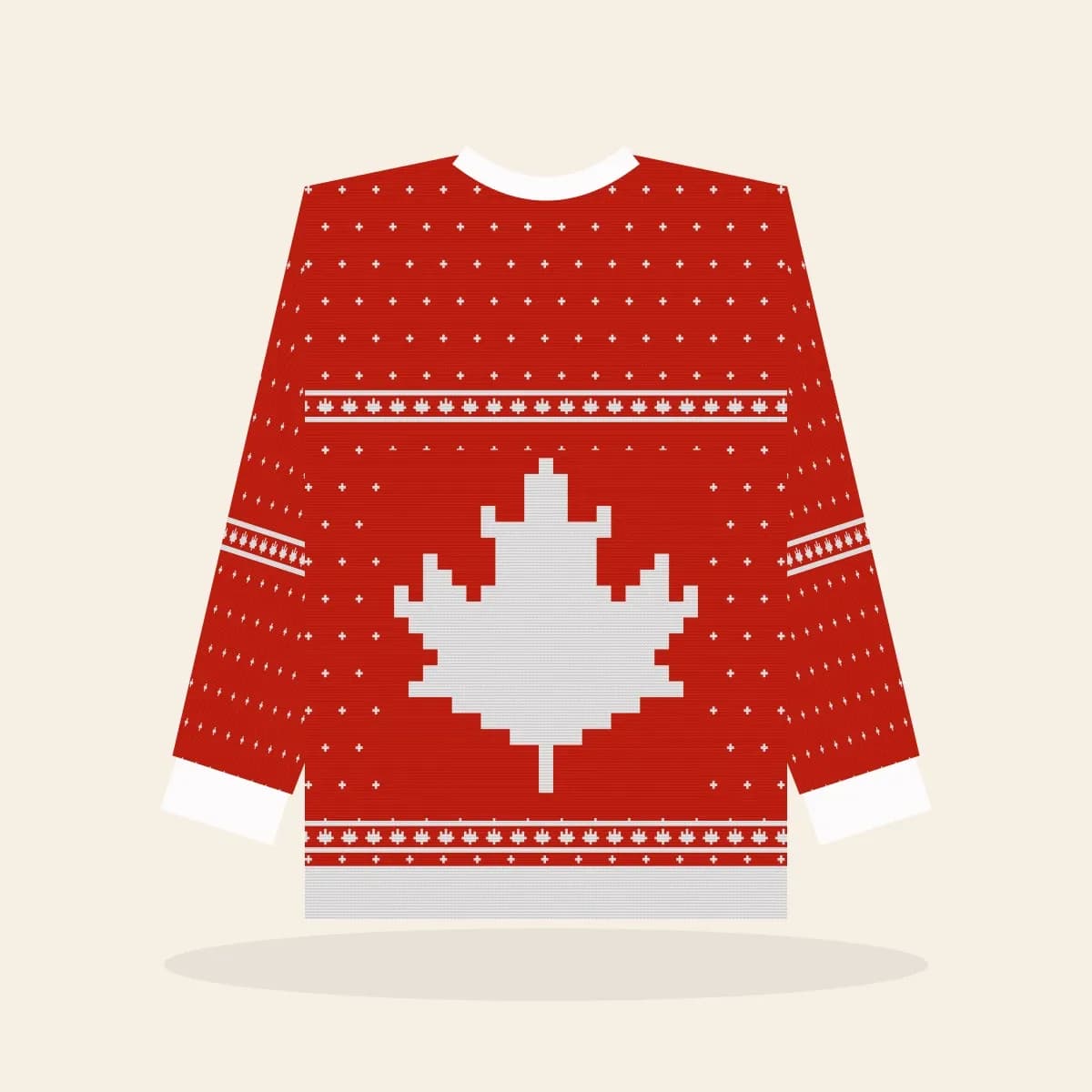 Maple Leaf Fair Isle Knitted Sweater (True North): Maple Leaf Fair Isle ugly Christmas knit in red and white