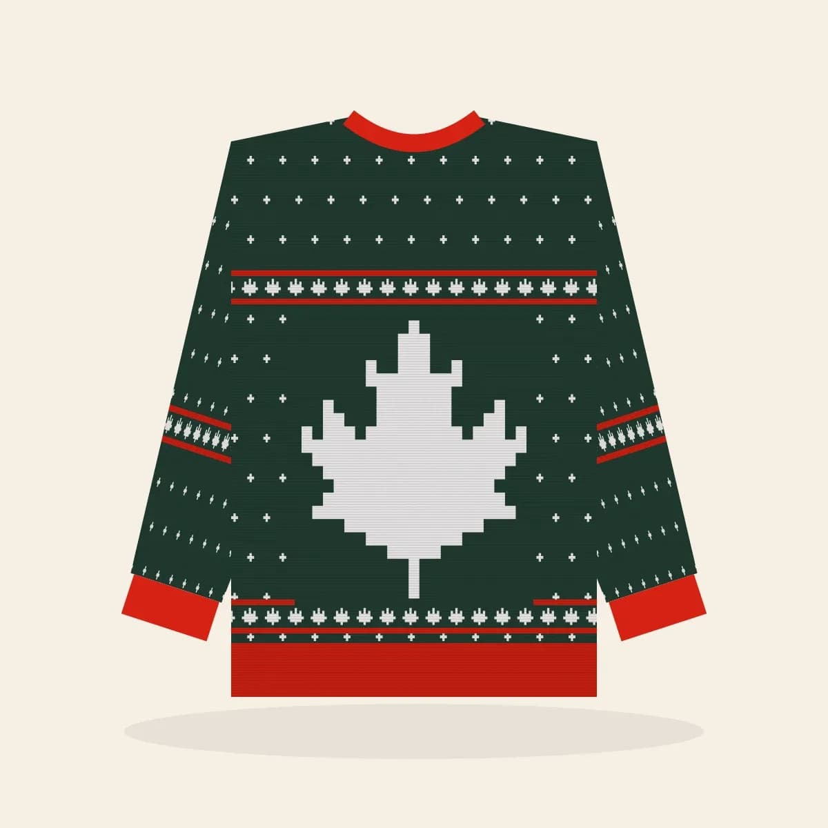 Maple Leaf Fair Isle Relaxed Knitted Sweater (Evergreen): Maple Leaf Fair Isle ugly Christmas knit in pine green with white and red