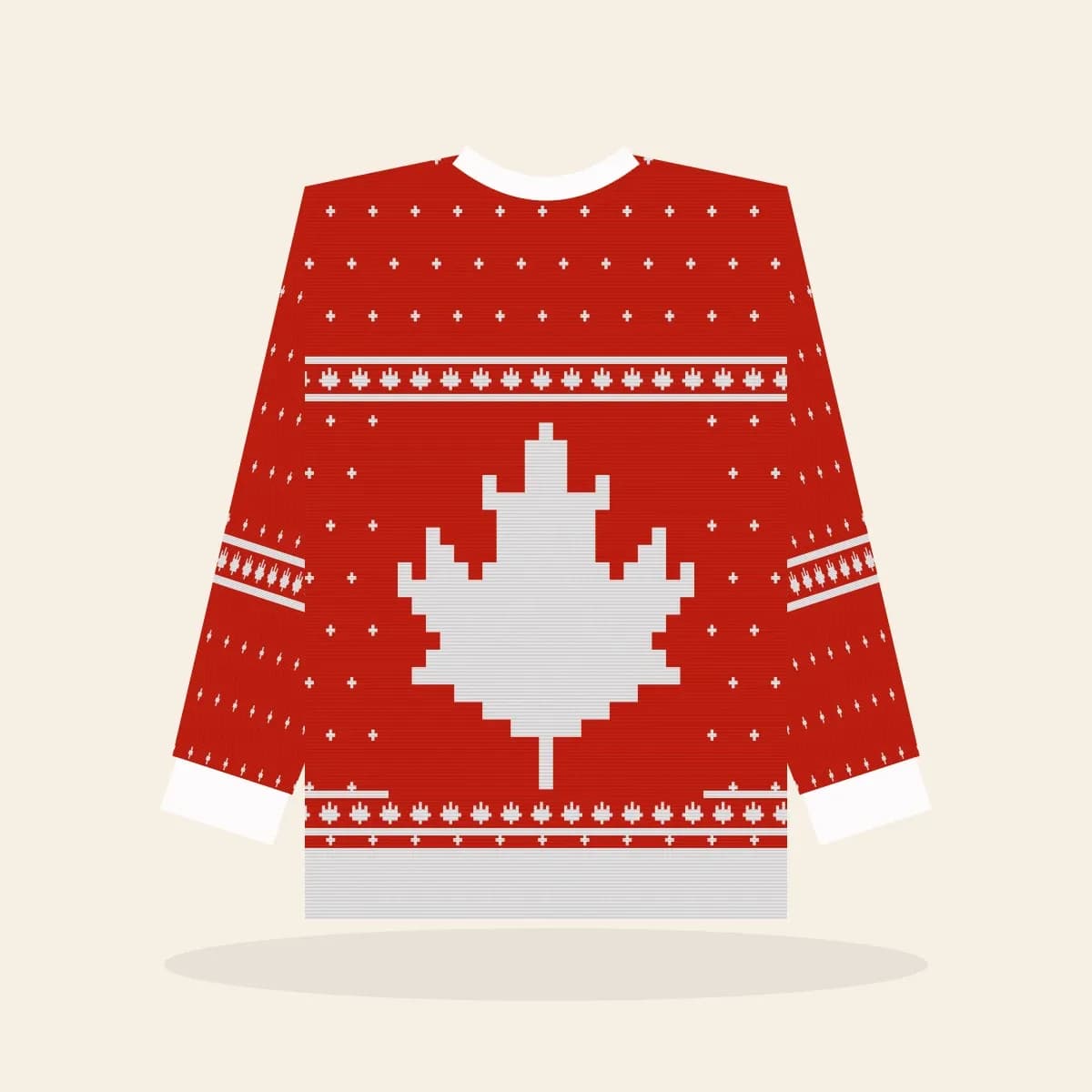 Maple Leaf Fair Isle Relaxed Knitted Sweater (True North): Maple Leaf Fair Isle ugly Christmas knit in red and white