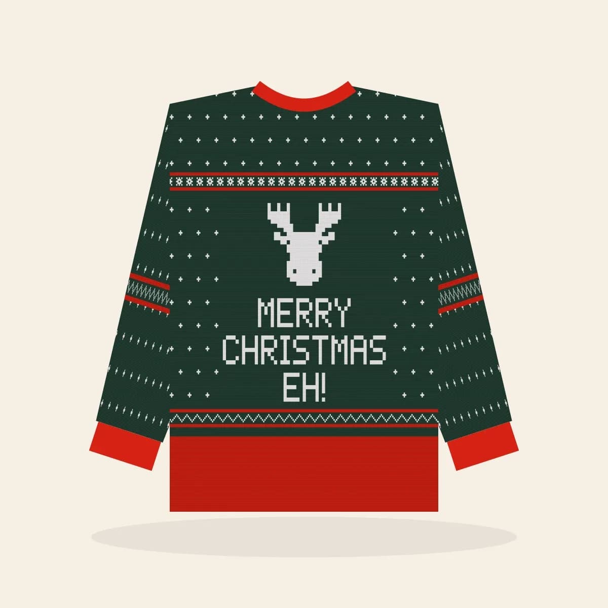 Merry Christmas, Eh All-Over Print Sweatshirt (Evergreen): Merry Christmas, Eh ugly Christmas print in pine green with white and red