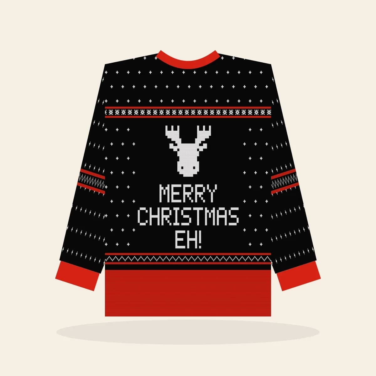 Merry Christmas, Eh All-Over Print Sweatshirt (Lumberjack): Merry Christmas, Eh ugly Christmas print in black with white and red