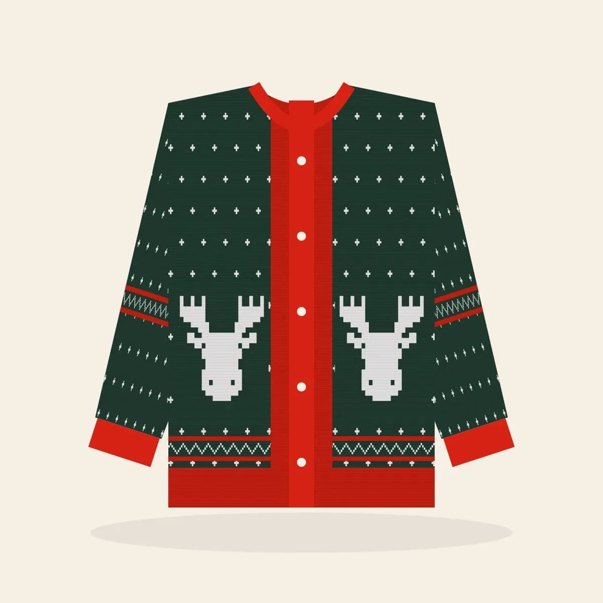 Merry Christmas, Eh Knitted Cardigan (Evergreen): Merry Christmas, Eh ugly Christmas knit in pine green with white and red