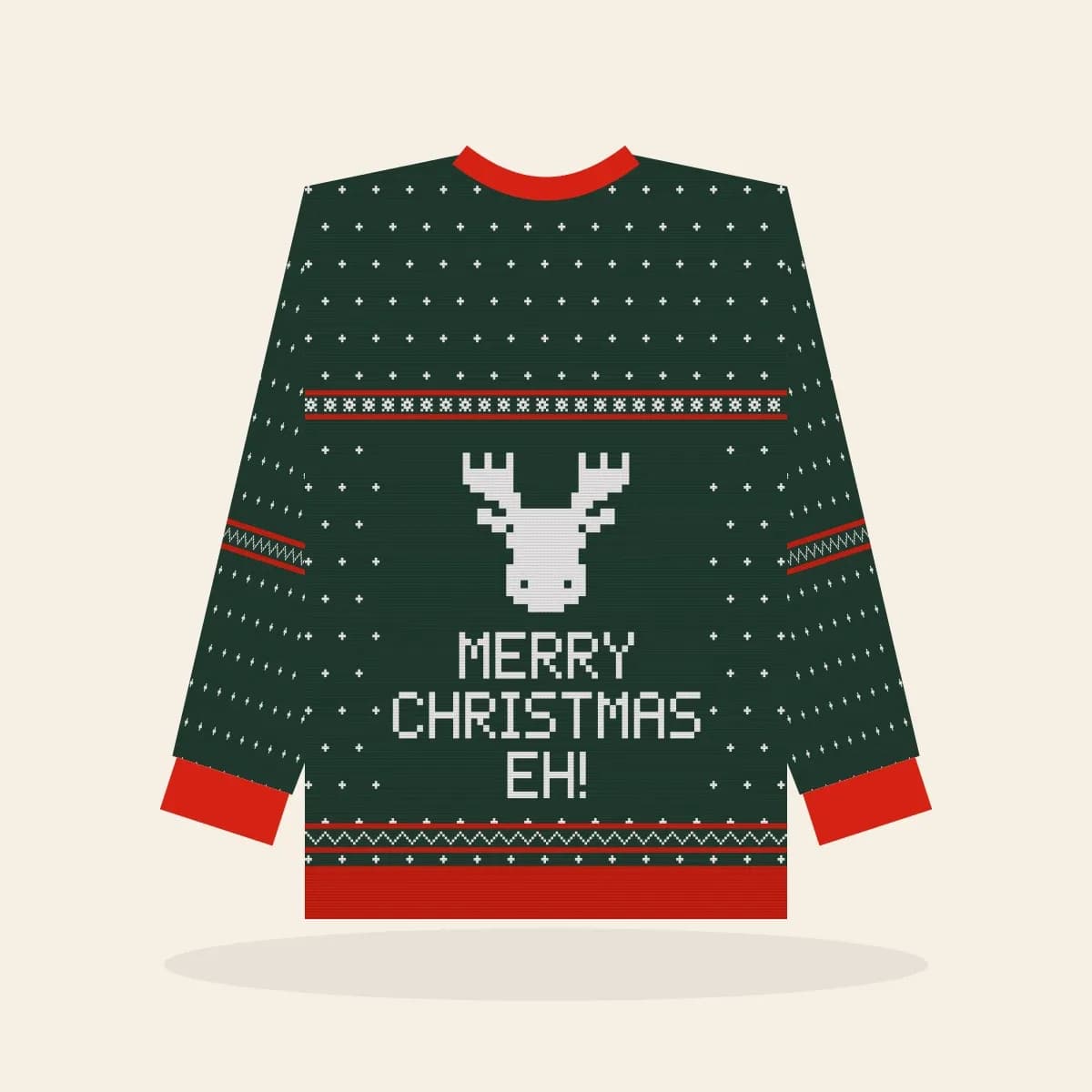 Merry Christmas, Eh Knitted Sweater (Evergreen): Merry Christmas, Eh ugly Christmas knit in pine green with white and red