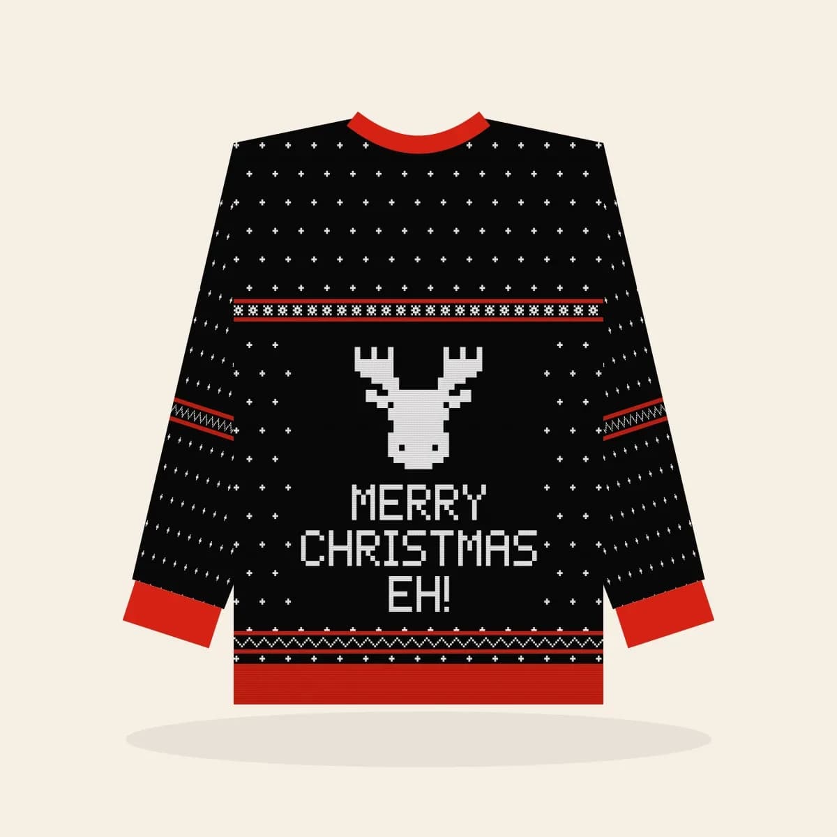 Merry Christmas, Eh Knitted Sweater (Lumberjack): Merry Christmas, Eh ugly Christmas knit in black with white and red